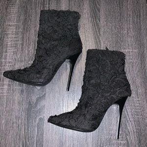 NASTY GAL Black Lace Pointy Toe Ankle Boots 9.5